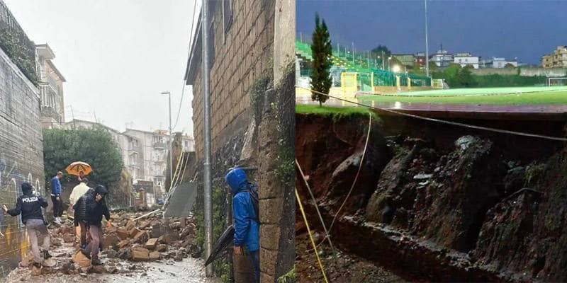 Maltempo, a Ercolano cede una parte dello stadio
